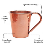 Solid Copper Mule Mug, Copper Handle, 18 oz
