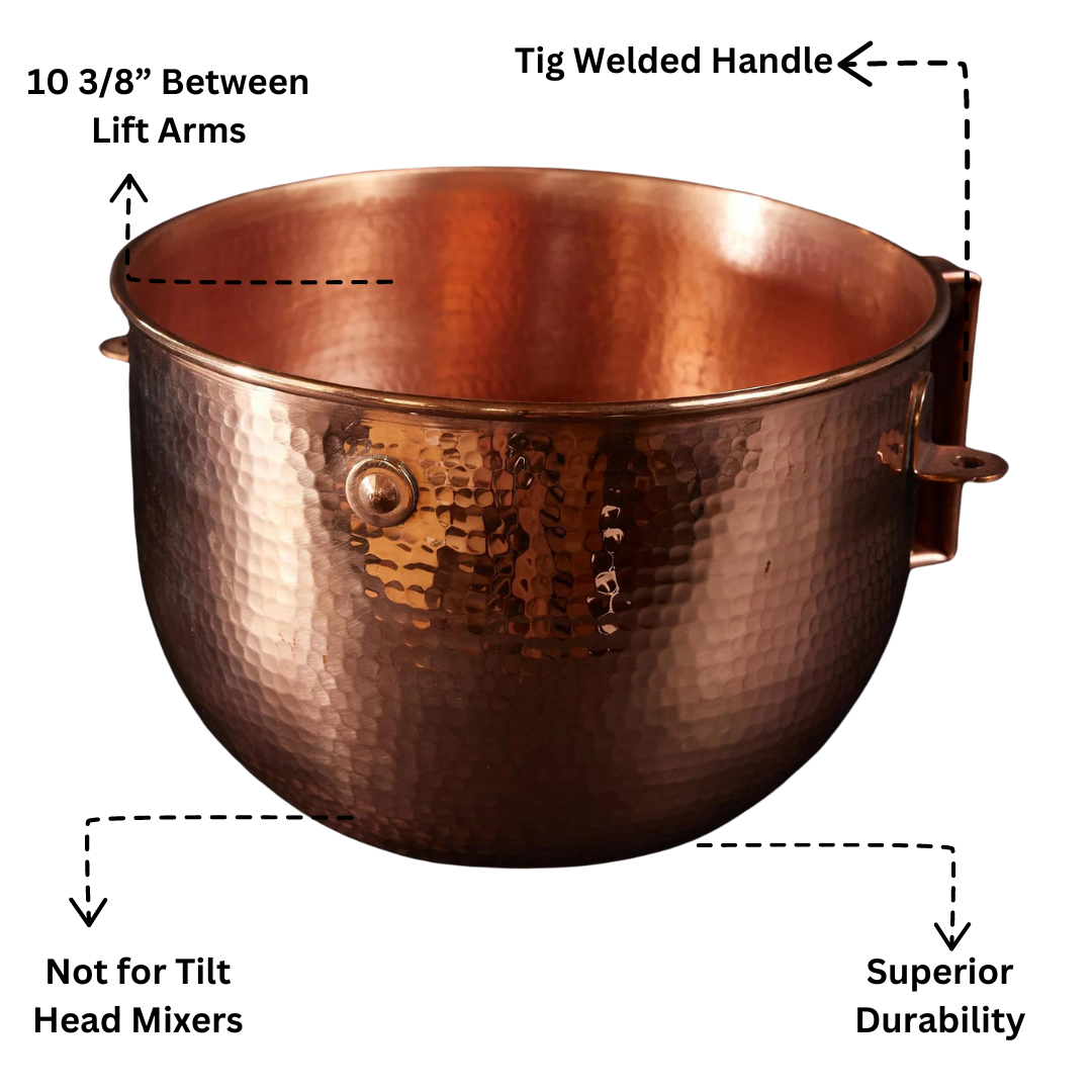 Copper Mixing Bowl for KitchenAid Lift Stand Mixers - fits most 5, 6, 7, and 8 quart Mixer models