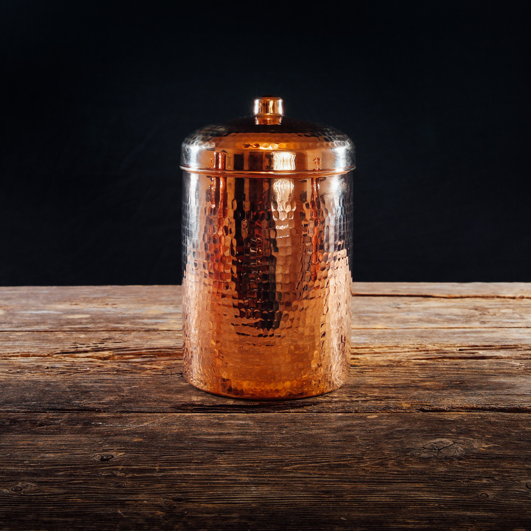 Hand Hammered Copper Kitchen Canisters Peacock Patina 3.25 quart