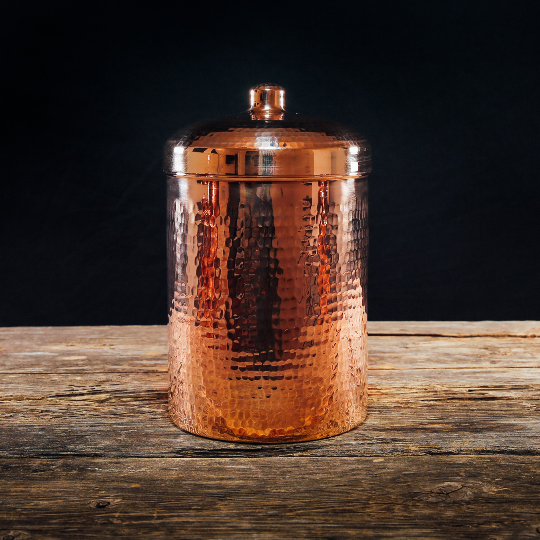 Hand Hammered Copper Kitchen Canisters Peacock Patina 5.25 quart