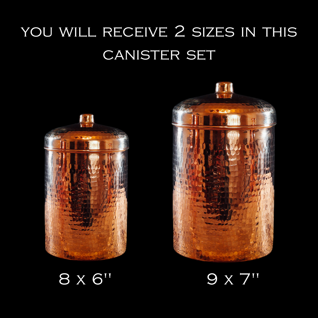 Hand Hammered Copper Kitchen Canisters Peacock Patina