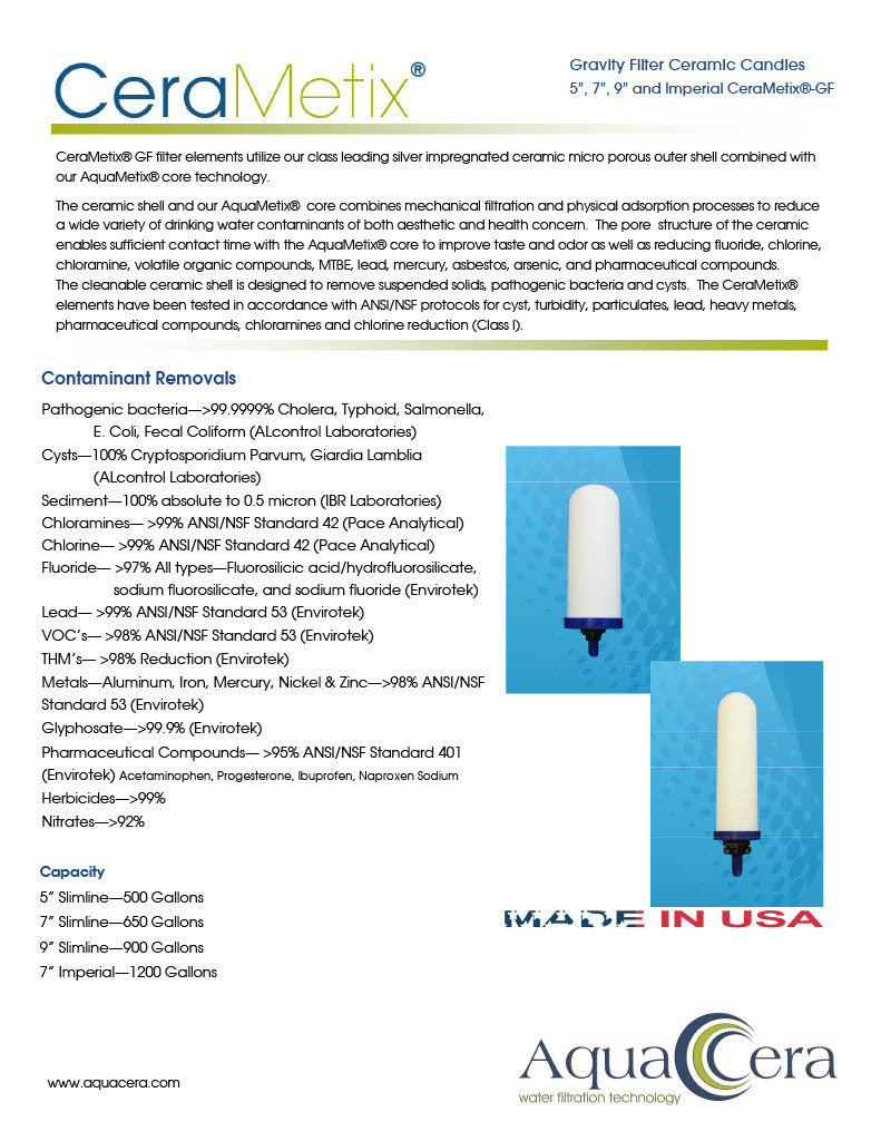 Imperial Cerametix 7&quot; Ceramic Shell and Carbon Core Gravity Feed Water Filtration Candle