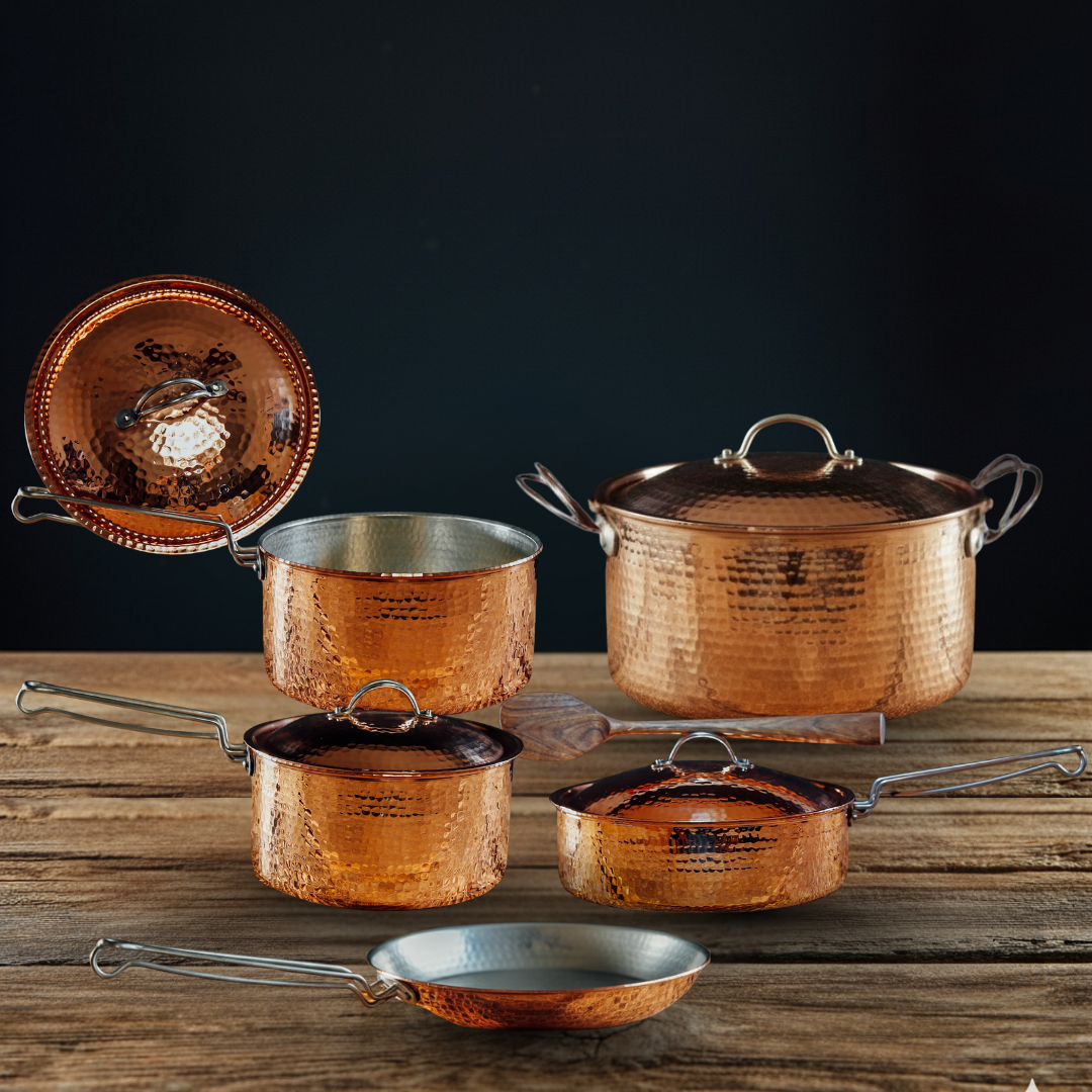 Grand Copper Kitchen Caboodle Hammered Copper Cookware Set