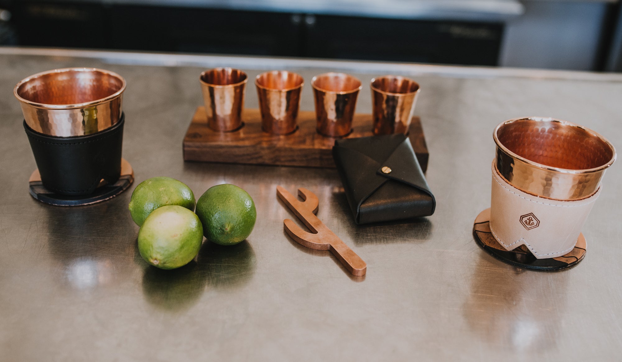 Copper cup leather sleeves set