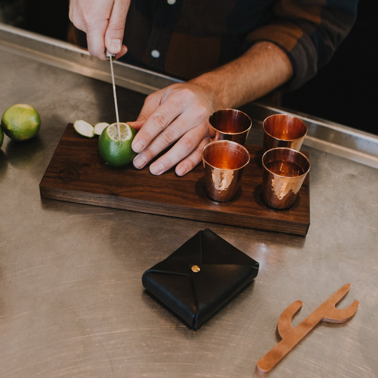 Copper Shot Glasses Wooden Shot Board
