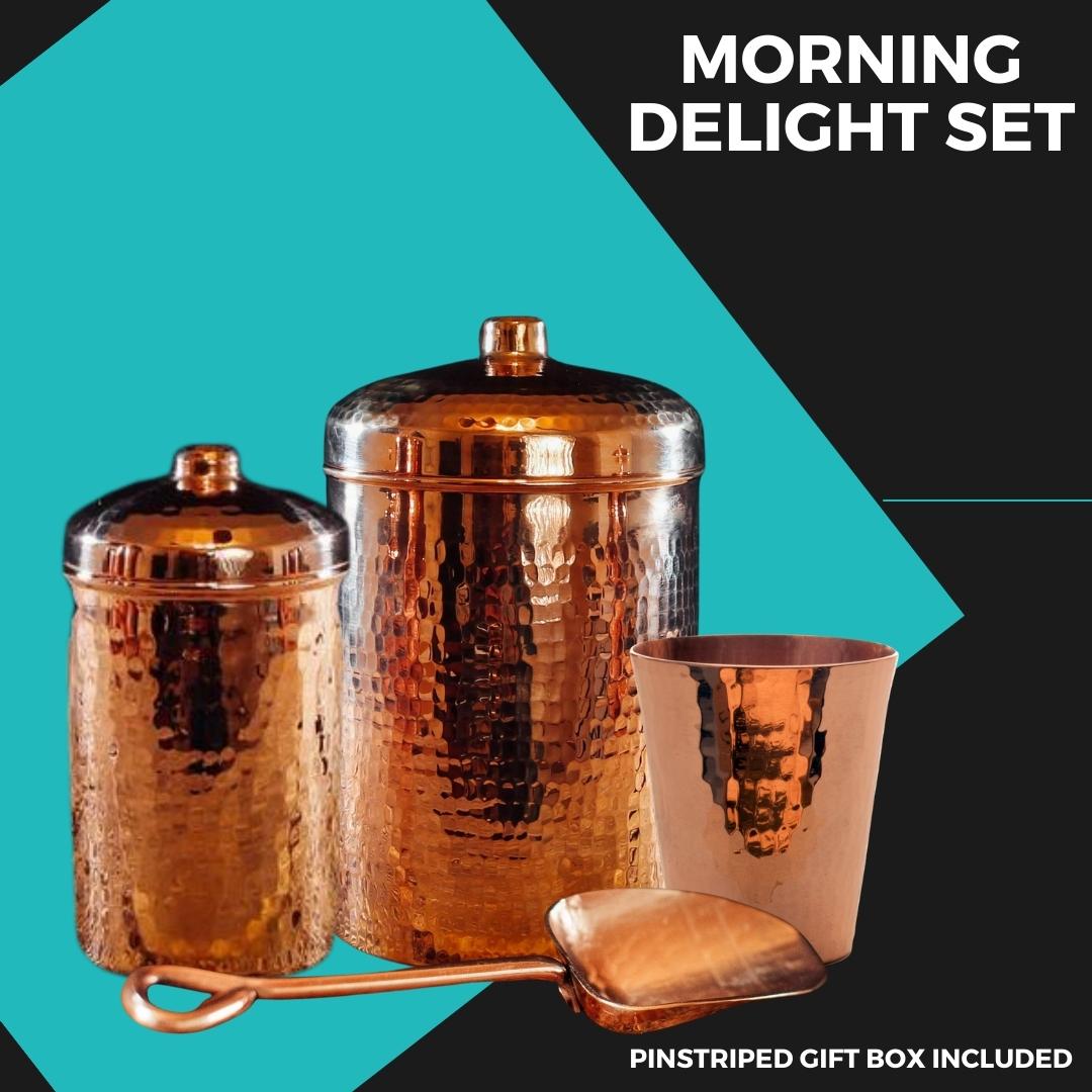 Copper tea coffee sugar storage jar canister set