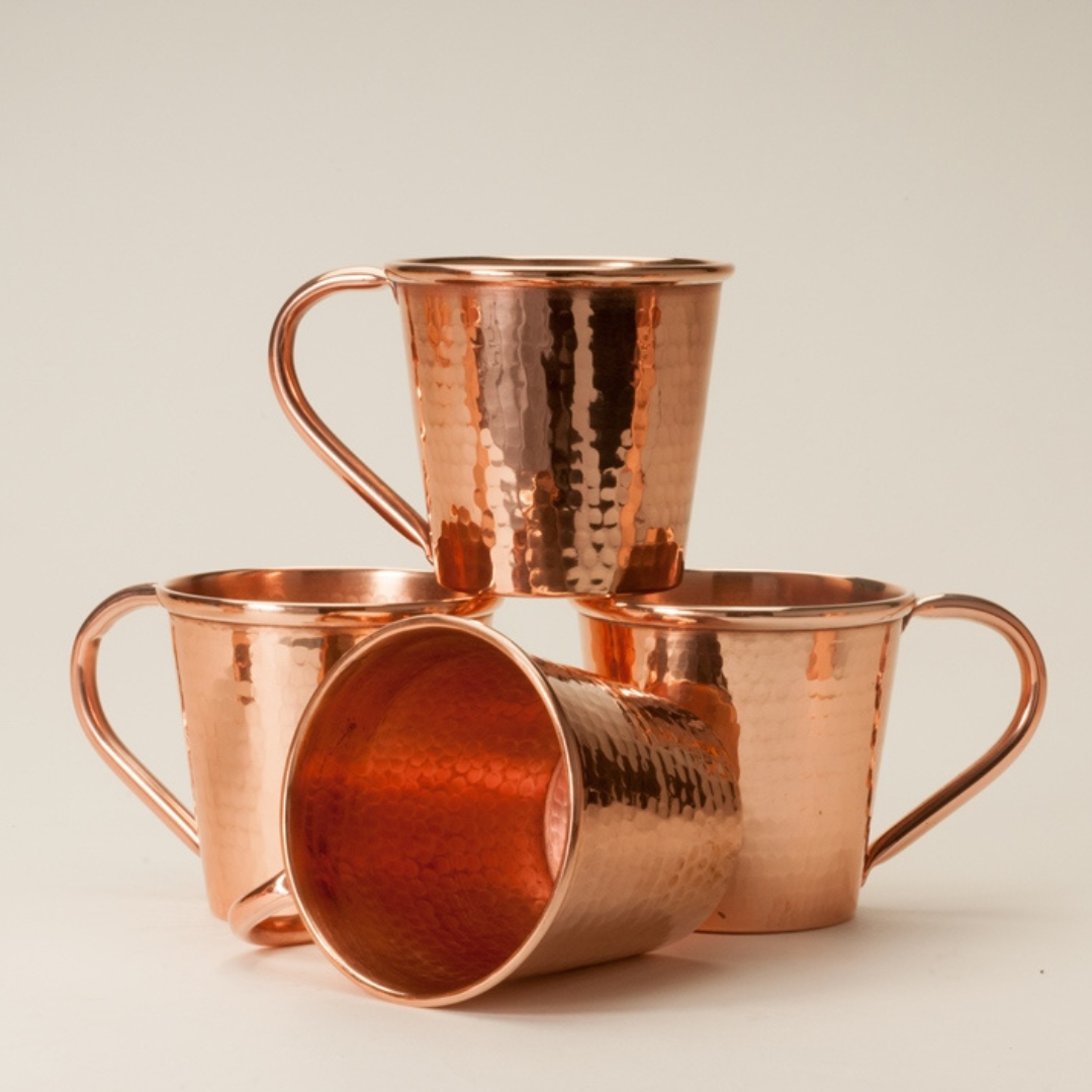 Solid Copper Mule Mugs Copper Handle 12 oz Set Of Four