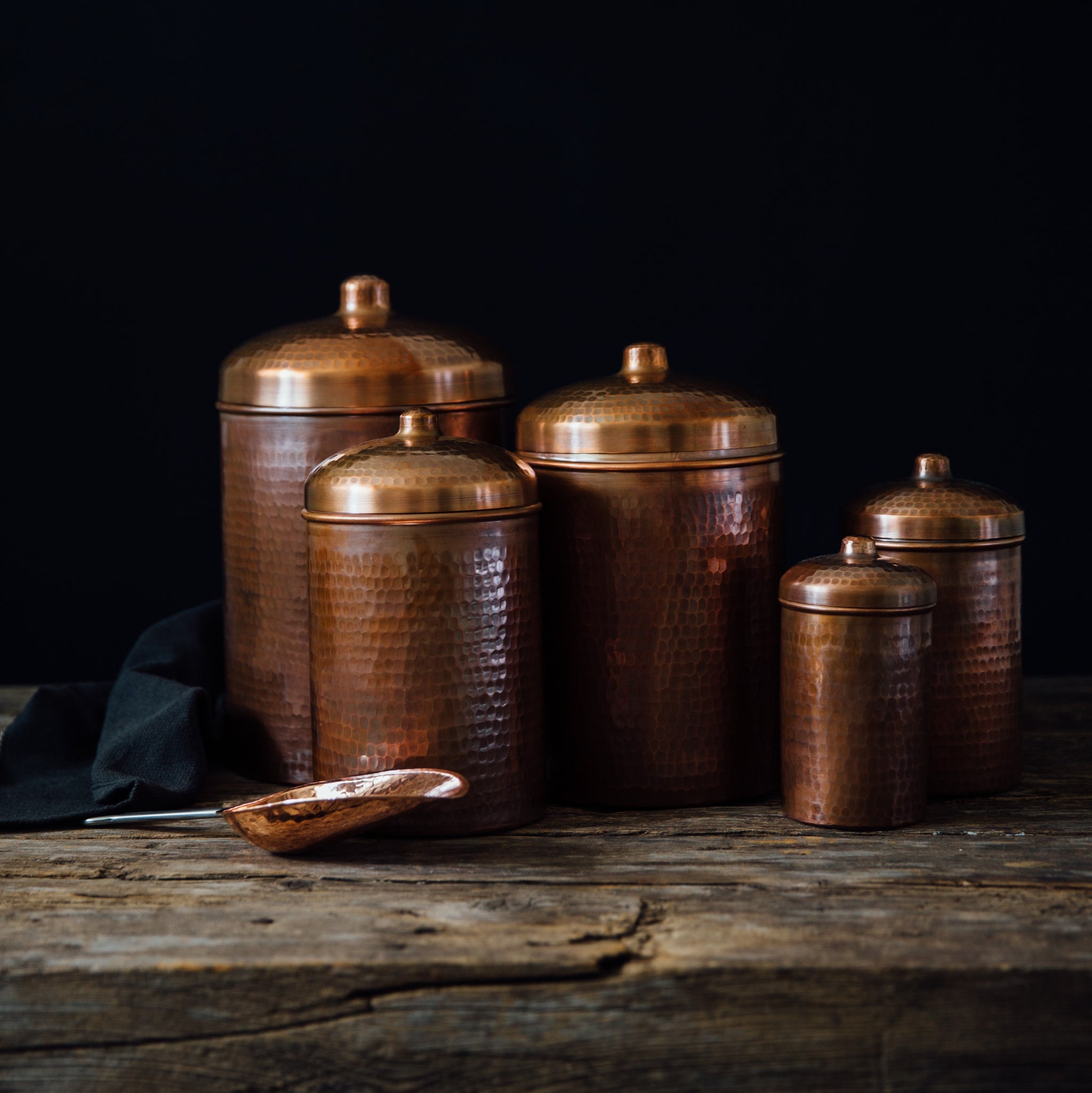 Copper Kitchen Canisters - Complete 5 piece Set - Sertodo