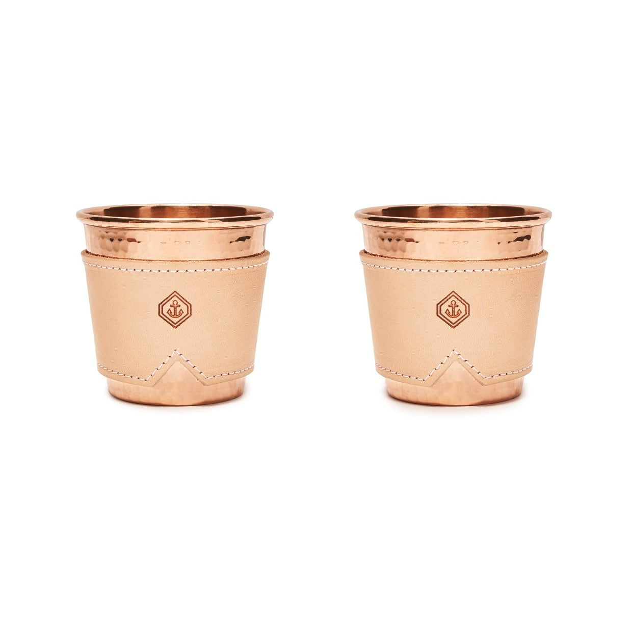 Hammered copper cup leather sleeves set natural